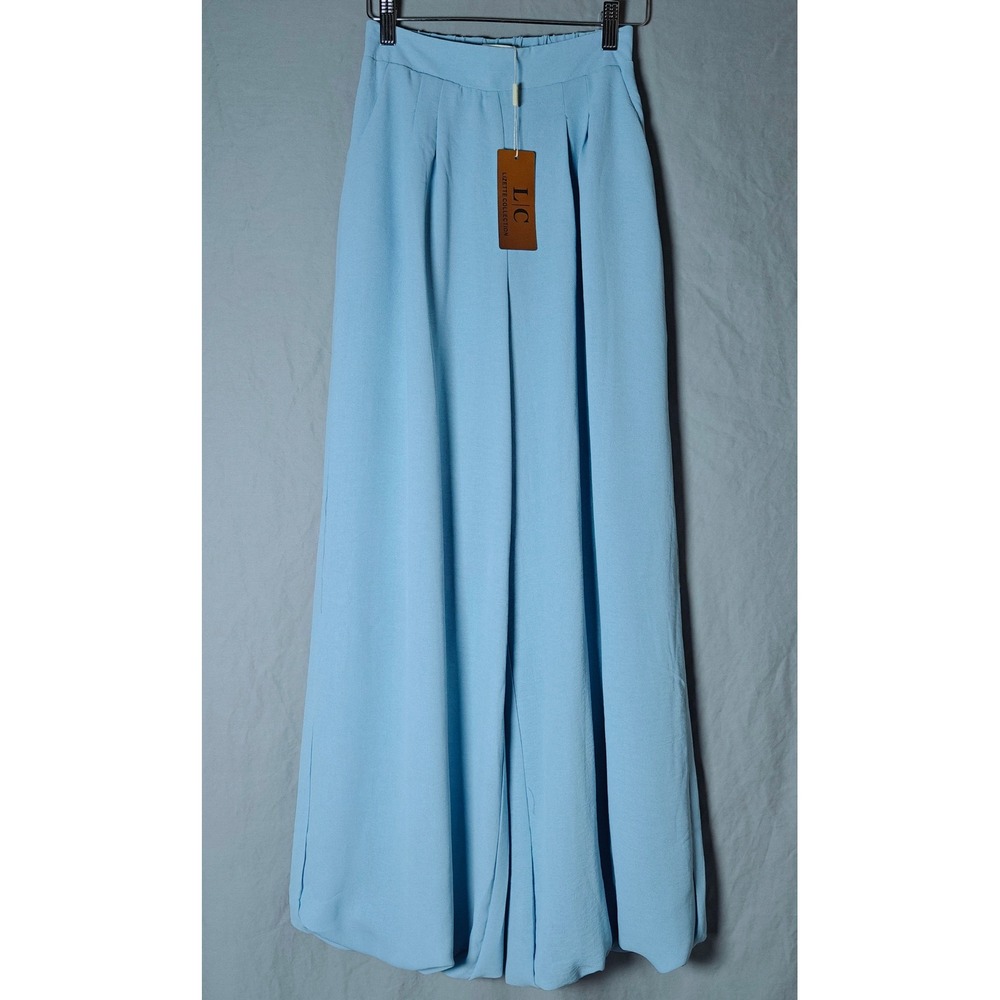 Lizette Collection Womens Sky Blue Wide Leg Pleated bubble hem pants NWT Small